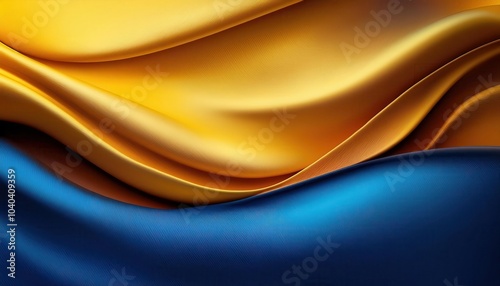 Luxurious Satin Waves. Vibrant Gold and Deep Blue Fabric Textures in Elegant Flowing Layers for Premium Design, Branding, or Sophisticated Visual Concepts with Space for Custom Copy and Marketing Use