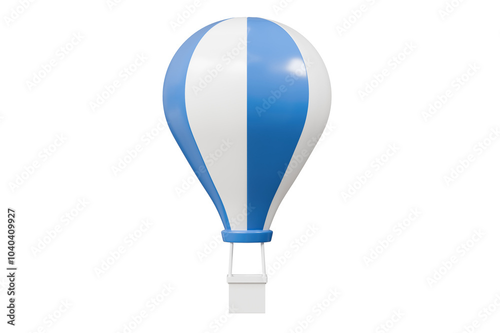 3D Air balloon icon. Minimal Blue and white colorful hot air balloon flight airship fly in sky cartoon icon creative. Travel holiday vacation concept. Graphic element for summer leisure. 3d render. 3D Air balloon icon. Minimal Blue and white colorful hot air balloon flight airship fly in sky cartoon icon creative. Travel holiday vacation concept. Graphic element for summer leisure. 3d render.