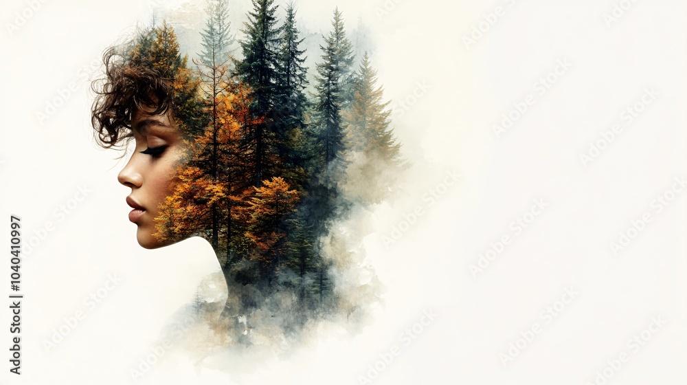 Double Exposure Artistic Portrait Focused on Mental Health Themes Double Exposure Artistic Portrait Focused on Mental Health Themes