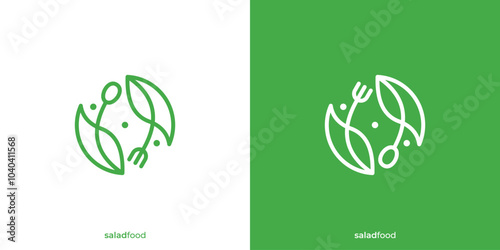Creative Linear Outline Healthy Organic Logo. Eco Vegetarian Fresh Food Green Salad Healthy Food Logo, Icon, Symbol, Design Inspiration.