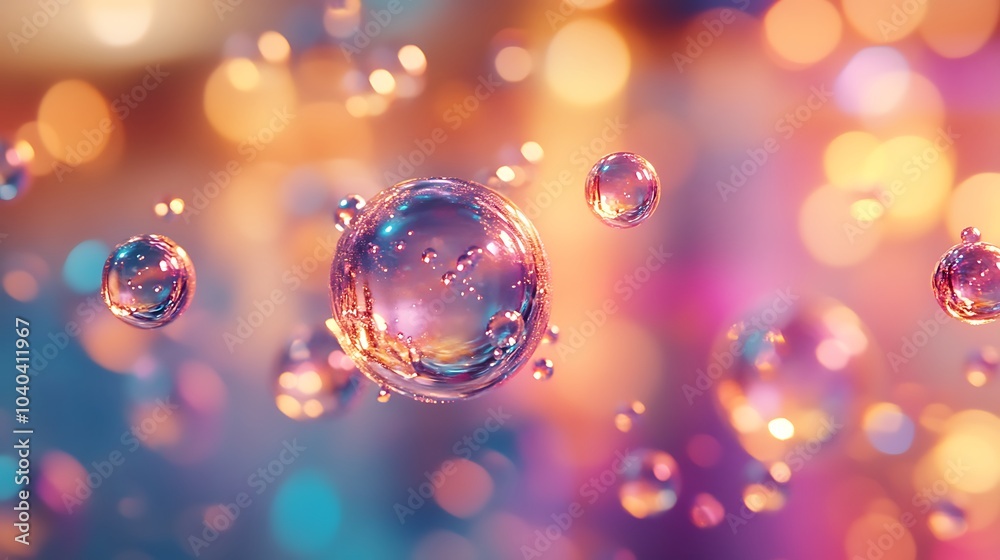Abstract scene of floating bubbles and droplets in a clear gel splash with fluid dynamics Abstract scene of floating bubbles and droplets in a clear gel splash with fluid dynamics