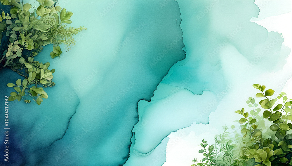 Abstract watercolor with lush green foliage creating a serene natural atmosphere Abstract watercolor with lush green foliage creating a serene natural atmosphere