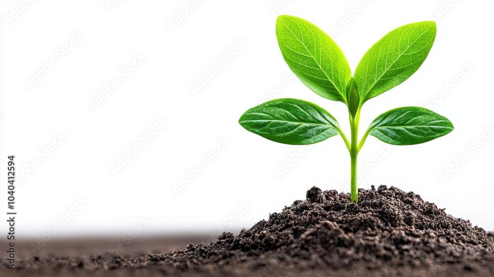 A photostock images of young green plant sprouting from soil, isolated on white background, High Quality A photostock images of young green plant sprouting from soil, isolated on white background, High Quality