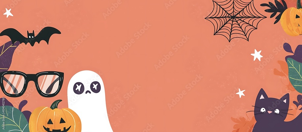 Fototapeta premium A cute halloween themed background with ghost and pumpkin
