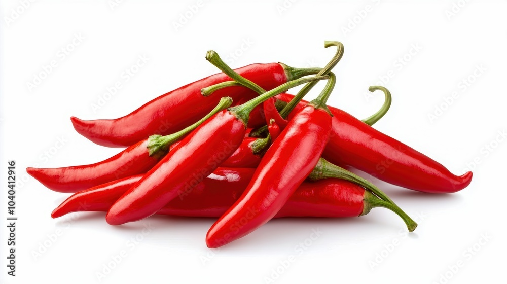 Fresh red chili peppers arranged on a white background, perfect for culinary themes and spicy ingredients. Fresh red chili peppers arranged on a white background, perfect for culinary themes and spicy ingredients.