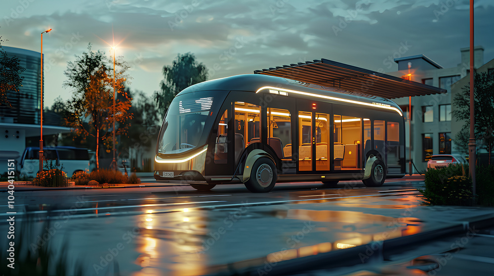 Obraz premium Modern Electric Bus at Night in City