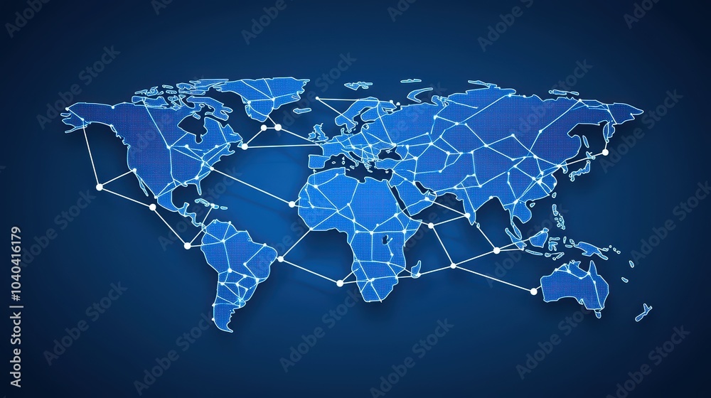 Fototapeta premium A digital world map with interconnected lines symbolizing global connectivity and technology advancements.