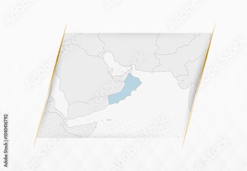 Oman Map in Blue with Gold Framed Accents. Modern Vector Map of Oman.