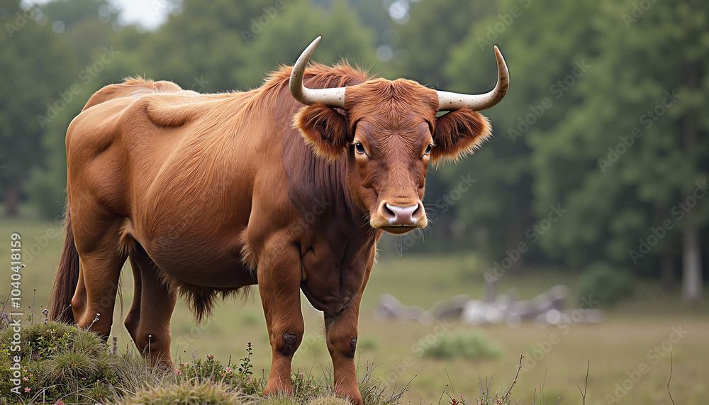 Close-up of a brown Highland cow standing in a lush green pasture
Close-up of a brown Highland cow standing in a lush green pasture