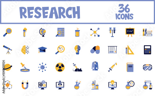 Vector image of research icon set white background