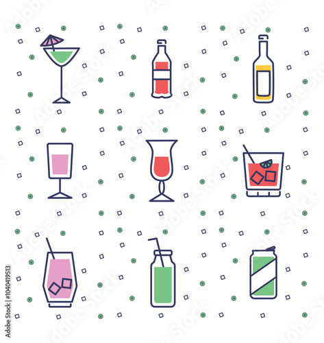 Vector image of liquor glasses icon set white background