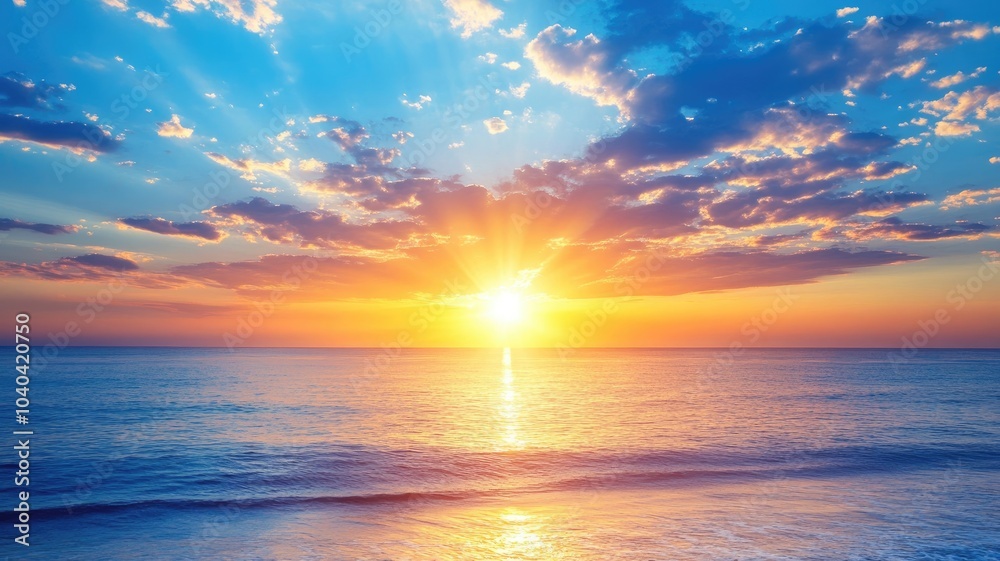 Vibrant sunset with dramatic sky over tranquil ocean Vibrant sunset with dramatic sky over tranquil ocean