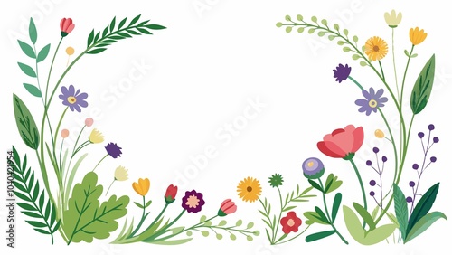 delicate messages are thin with wildflowers in soft pastel colors growing on a white background