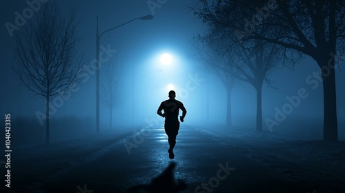 A Runner's Solitude: Embracing Fitness Through the Foggy Night