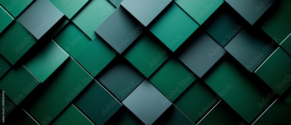 A textured pattern of layered green and dark green geometric shapes, creating a striking visual depth and dimension.