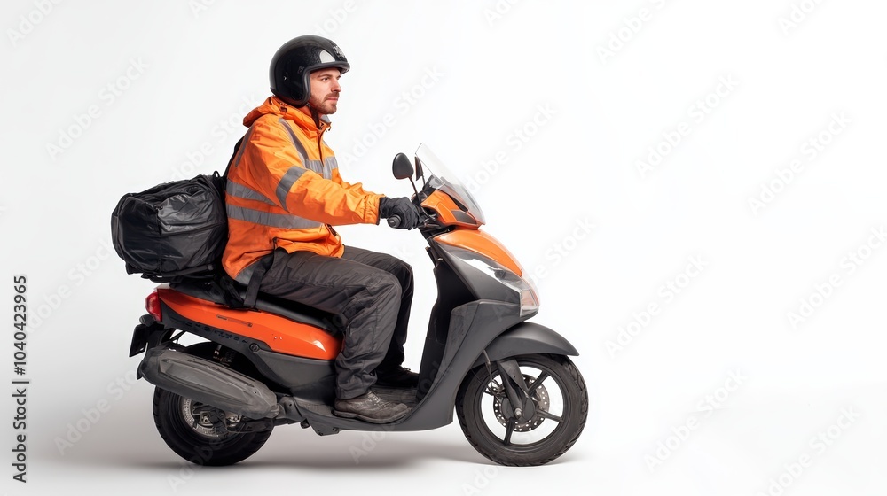 Delivery Driver on Scooter in Urban Setting Delivery Driver on Scooter in Urban Setting