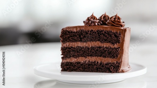A Slice of Chocolate Cake with Chocolate Frosting and Chocolate Chips