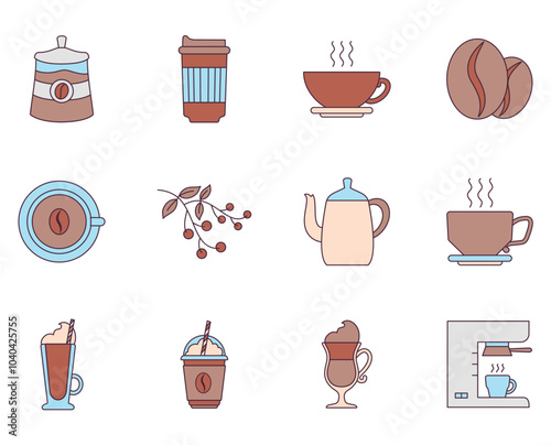 Vector image of coffee icon set with white background