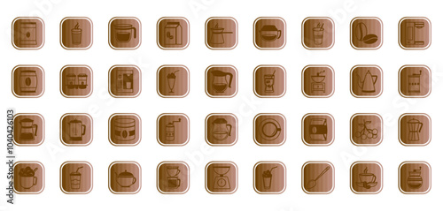 Vector image of brown colored coffee icon set with white background