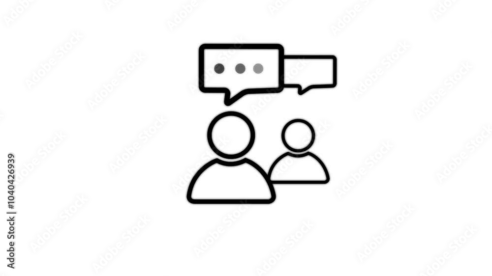 Chat conference icon. Person with speech bubble contact icon animated on a black background. Chat conference icon. Person with speech bubble contact icon animated on a black background.