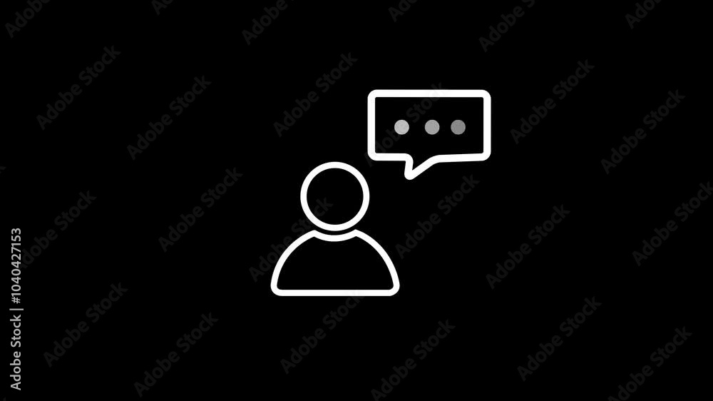 Chat conference icon. Person with speech bubble contact icon animated on a black background.