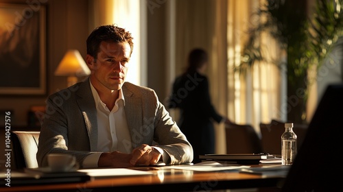 Businessman in Conference Room with Focused Expression