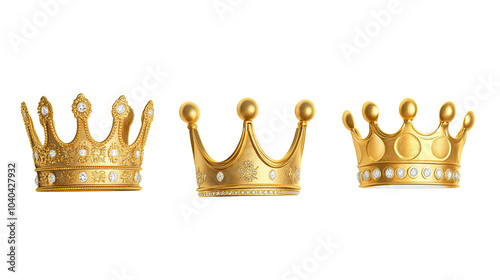 Obraz na płótnie Three Elegant Golden Crowns Arranged on a Transparent Background Generative AI w salonie