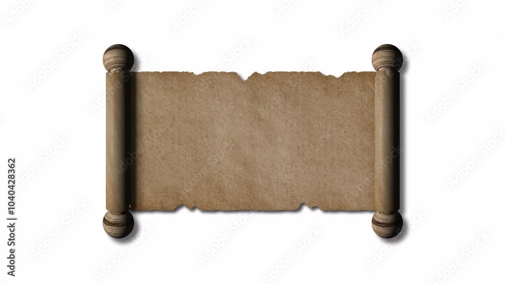 Scrolls Unroll. Unrolling scrolls Video. Old paper scroll texture. Unrolled scroll with alpha channel. Scroll on a transparent background.