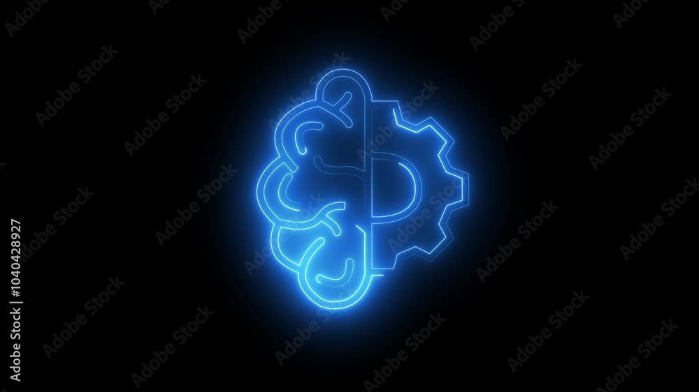 brain with gears icon . Neon icon with silhouette man head gears. Mental health concept. Business concept.