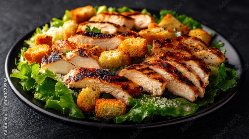 Grilled Chicken Caesar Salad on Fresh Greens Grilled Chicken Caesar Salad on Fresh Greens