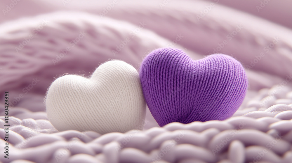 Fototapeta premium purple and white hearts on lila blancet - World Prematurity Day concept 