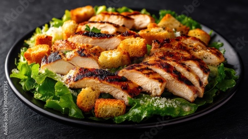 Grilled Chicken Caesar Salad on Fresh Greens