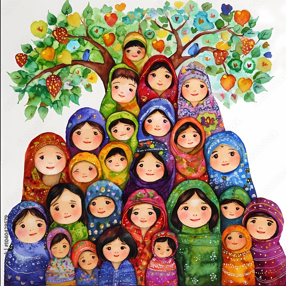 Vibrant Watercolor Illustration of Multicultural People Vibrant Watercolor Illustration of Multicultural People