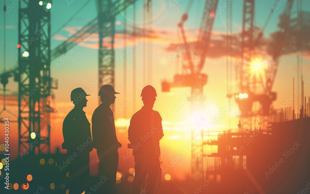 Fototapeta premium Silhouette of engineer and construction team working