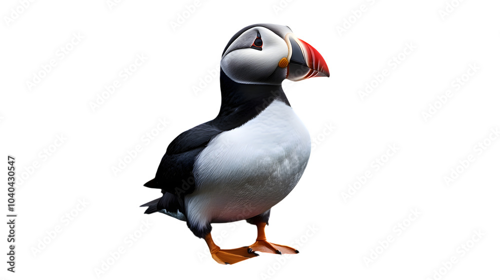 Naklejka premium Atlantic Puffin Bird, in Transparent PNG Background, Wallpaper, Cover and Screen for Smartphone, PC, Laptop, Transparent PNG.