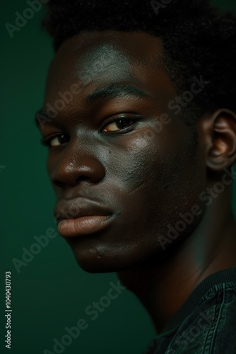 Confident Young Man's Portrait on Dark Green Background for Assertive Branding