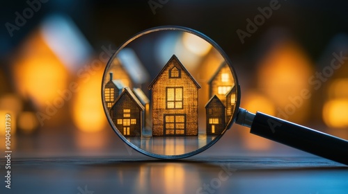 A home search using a magnified glass is a concept that allows one to look for a new home or investment property. It involves searching for a mortgage, buying a home, and investing in real estate. photo