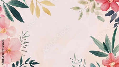 Frame created with fresh, pastel, field flowers and leaves. Text, empty space. Soft pastel background, flat lay. Floral colorful decoration. Illustration, stock.