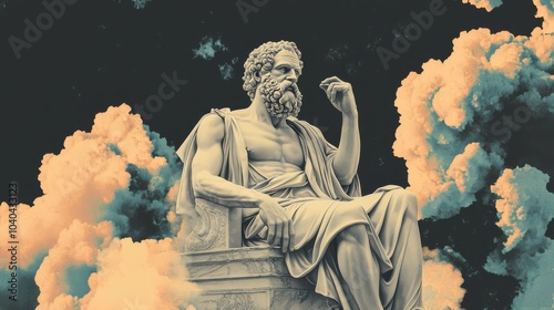 Illustration of the sculpture of Socrates. The Greek philosopher. Socrates is a central figure in the history of Ancient Greek philosophy.