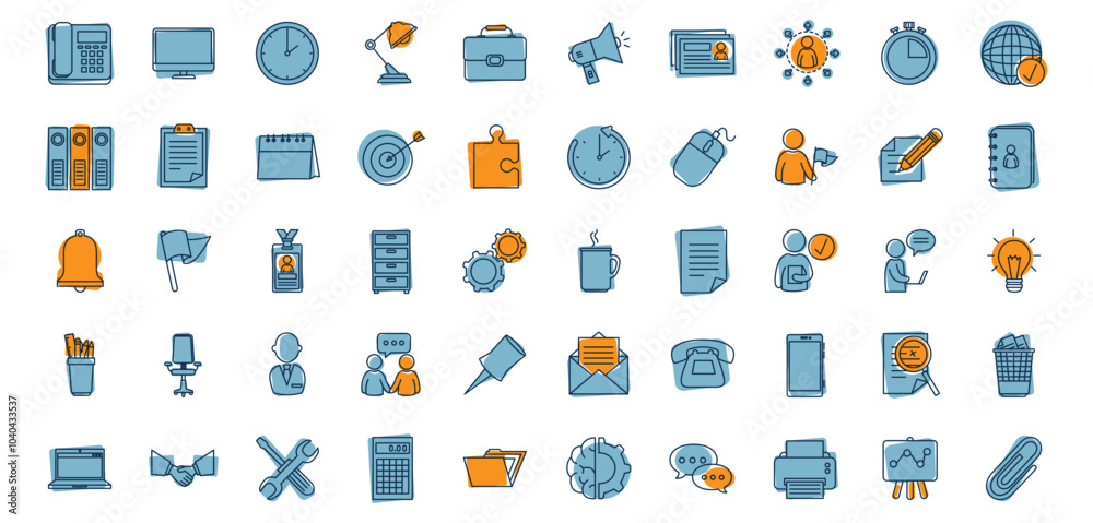 Set of vector icons of office work with white background Set of vector icons of office work with white background