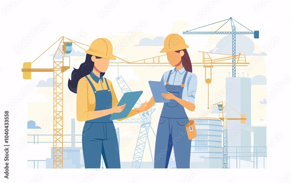 Woman engineer supervising construction of building Woman engineer supervising construction of building