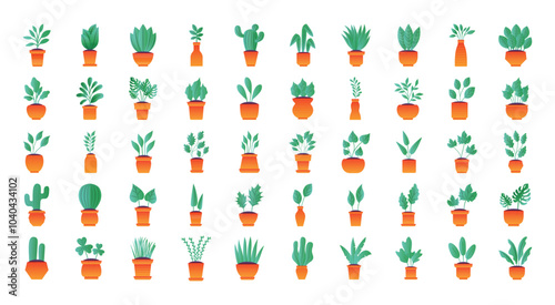Vector icon set of flower pots on white background