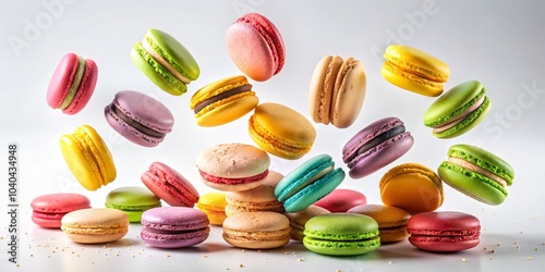 Wallpaper Mural A Colorful Cascade of Macarons, Falling, White Background, French Pastry ,Dessert ,Treats Torontodigital.ca