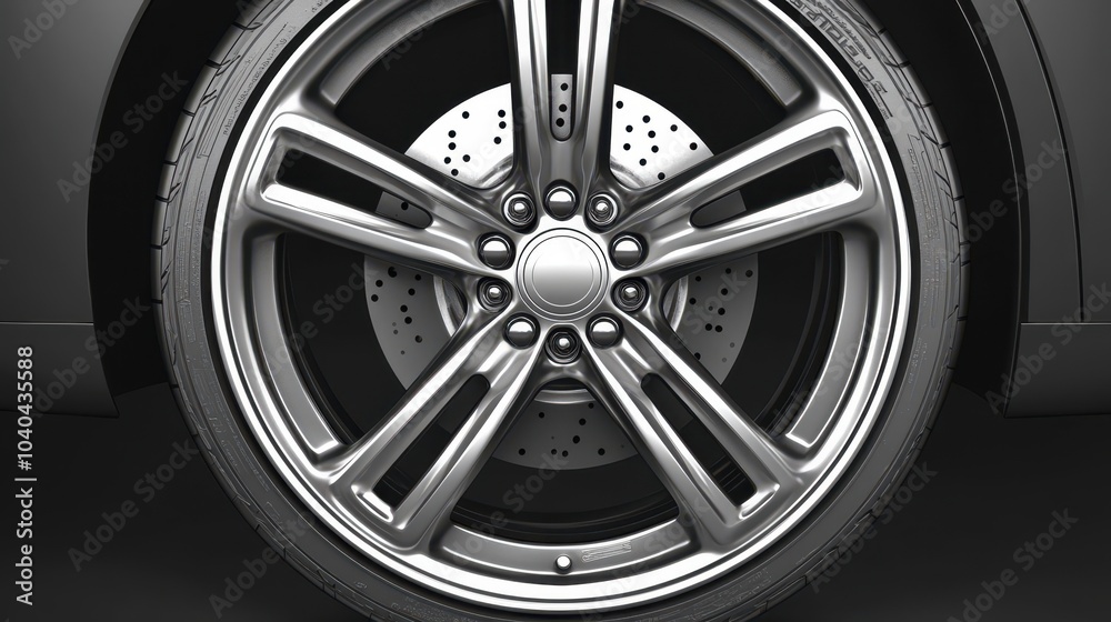 aluminium rim of sport car wheel. Detail background. High quality ai generated illustration