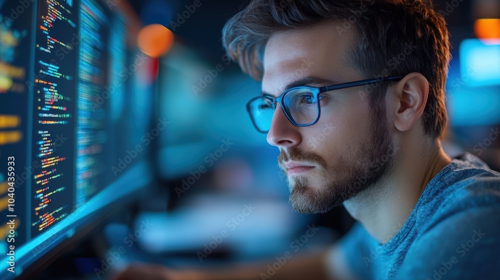 Focused Developer Working on Software Design Project Focused Developer Working on Software Design Project