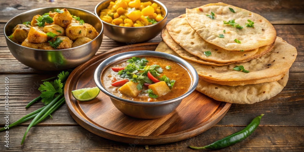Aromatic Potato Curry with Naan and Lime, Indian Food, Curry, Naan Aromatic Potato Curry with Naan and Lime, Indian Food, Curry, Naan