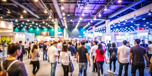 Blurry Crowd Walking at a Convention, Blurred Background, Exhibition, Trade Show , Convention Center , Event