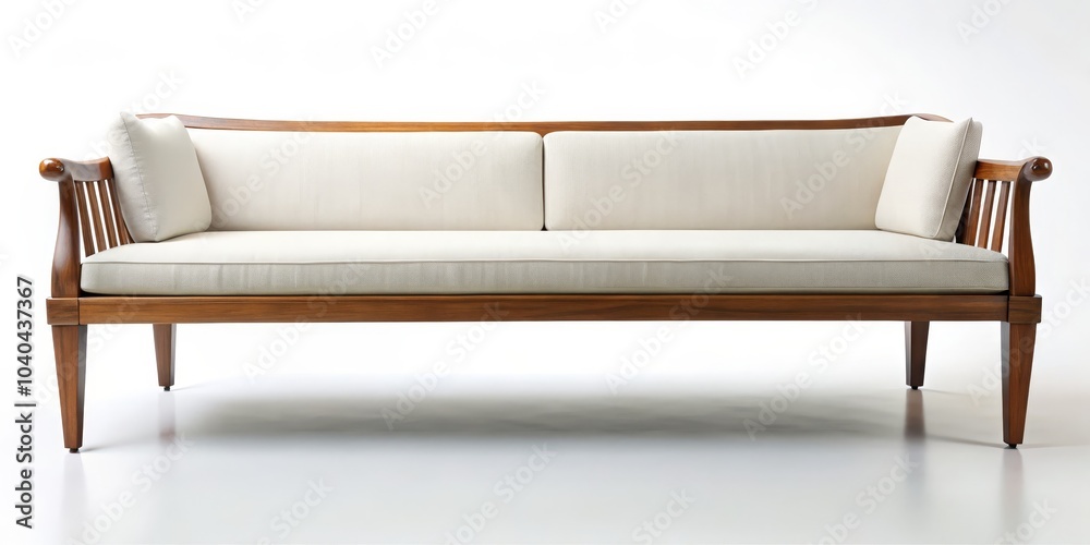 Classic White Sofa with Wooden Frame, White Background, Minimalist Design, Sofa Design, Furniture, Living Room Classic White Sofa with Wooden Frame, White Background, Minimalist Design, Sofa Design, Furniture, Living Room