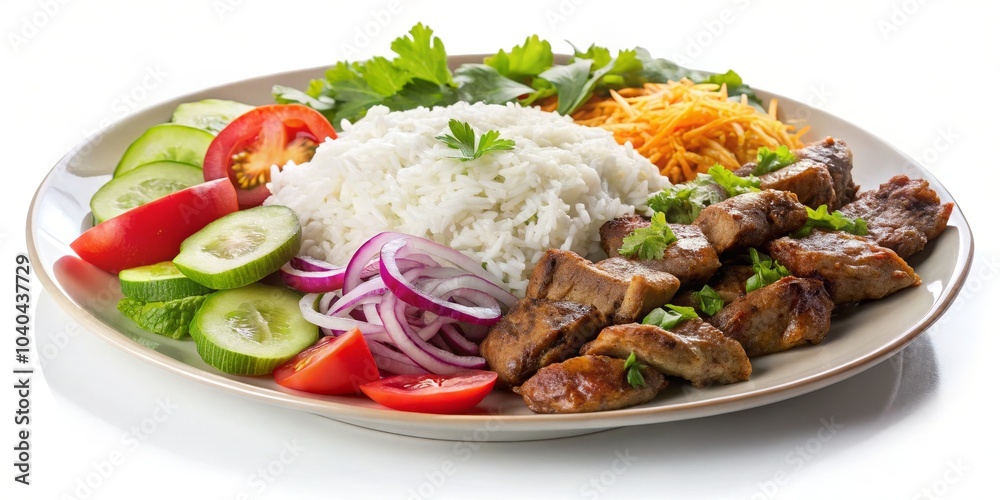Close-up of a Plate of Grilled Meat, Rice, and Salad, Turkish Cuisine, Food Photography, Delicious Meal, Turkish Food Close-up of a Plate of Grilled Meat, Rice, and Salad, Turkish Cuisine, Food Photography, Delicious Meal, Turkish Food