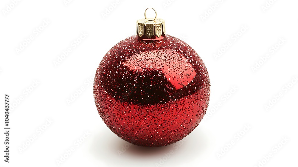 Red christmas bauble ornament hanging on white background Red christmas bauble ornament hanging on white background